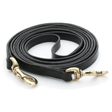 Clip on reins in black leather with brass clips