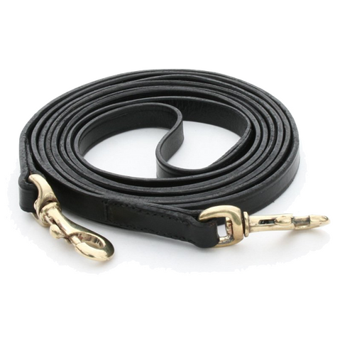 Clip on reins in black leather with brass clips